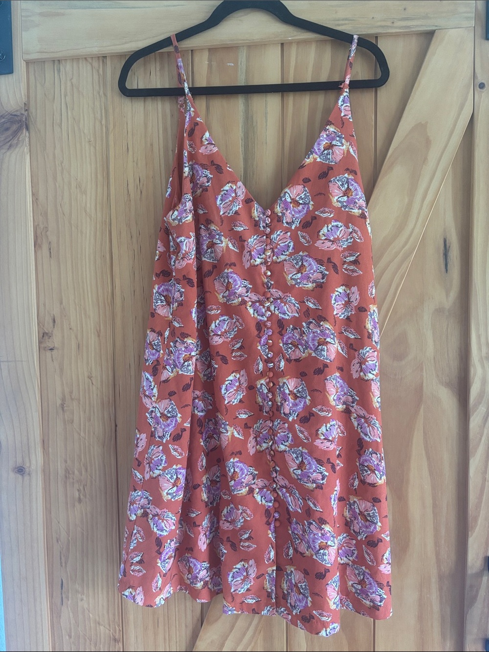 TCEC Rust Orange Floral Slip Dress with Pink Blooms